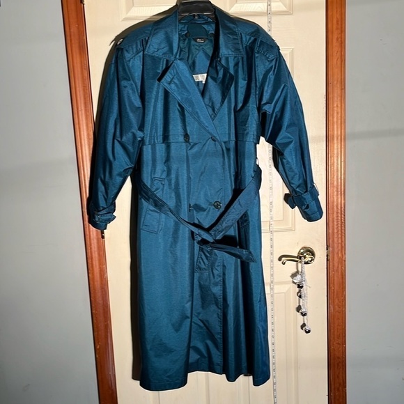 VTG 90’s-Brem rainwear-12P-teal green-double breasted raincoat with shoulder pad - Picture 1 of 14